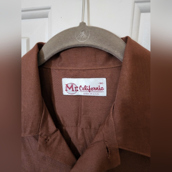Vtg 1960s Mr. California Shirt Chess Crest Stitch Pockets Brown Size M Rat Pack - Picture 6 of 6